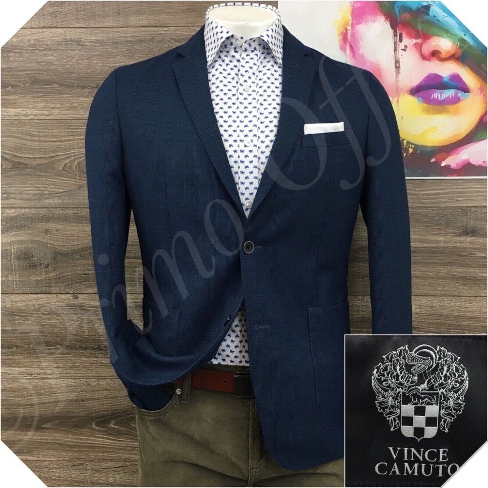 VINCE CAMUTO‎ Mens Blazer Sport Coat Casual Jacket Size 42L Blue Wool Suit